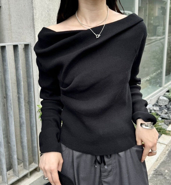  「【8色展開】オフショルリブニット」|ニット・セーター|