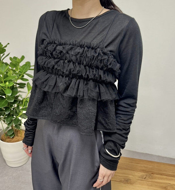  「フリルチュールギャザービスチェ」|シャツ・ブラウス|ブラック