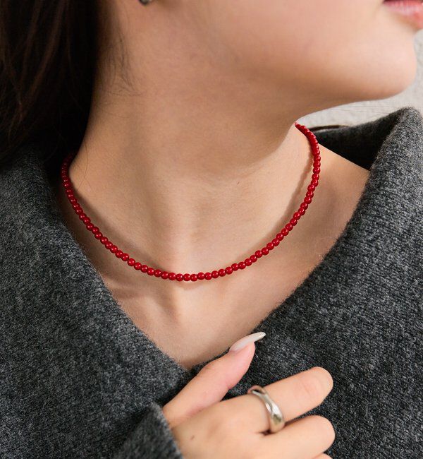  「カラービーズネックレス」|リング|レッド