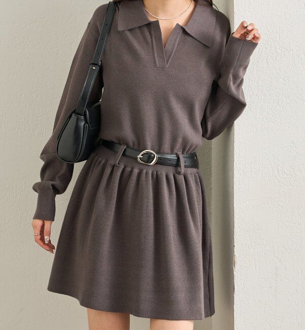  「ベルト付きポロニットワンピース」|ワンピース|