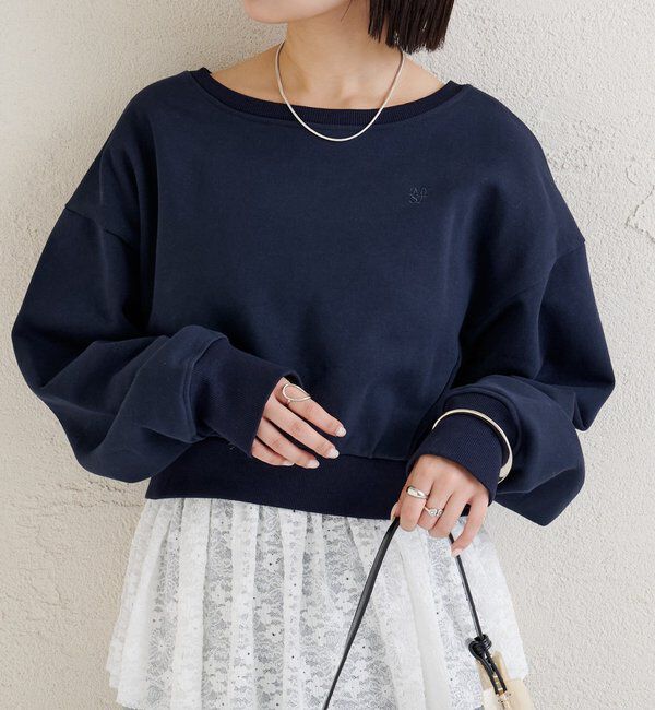  「ポイント刺繍ショートスウェット」|Tシャツ・カットソー|ネイビー