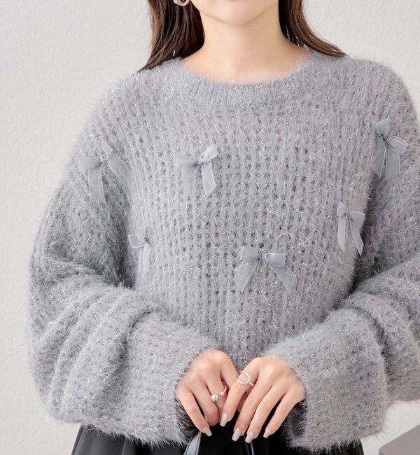 「【新色追加！】シャギーシアーリボンニット」|ニット・セーター|