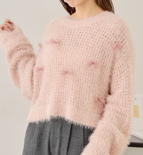  「【新色追加！】シャギーシアーリボンニット」|ニット・セーター|