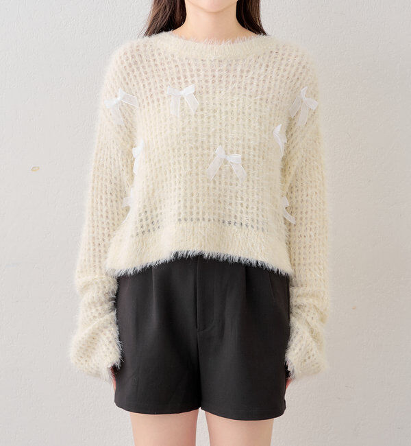  「【新色追加！】シャギーシアーリボンニット」|ニット・セーター|