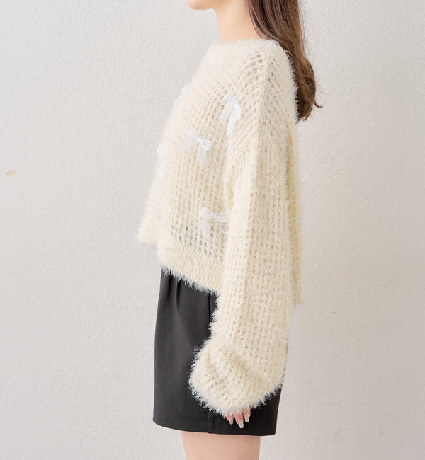  「【新色追加！】シャギーシアーリボンニット」|ニット・セーター|