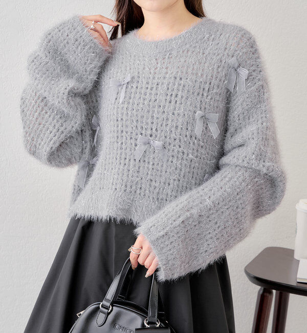  「【新色追加！】シャギーシアーリボンニット」|ニット・セーター|