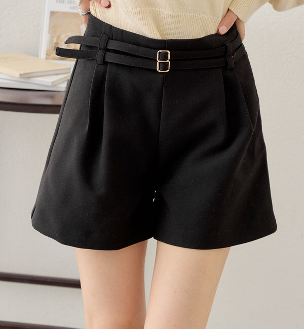  「【セットアップ対応】ダブルベルトキュロットショートパンツ」|チノ|