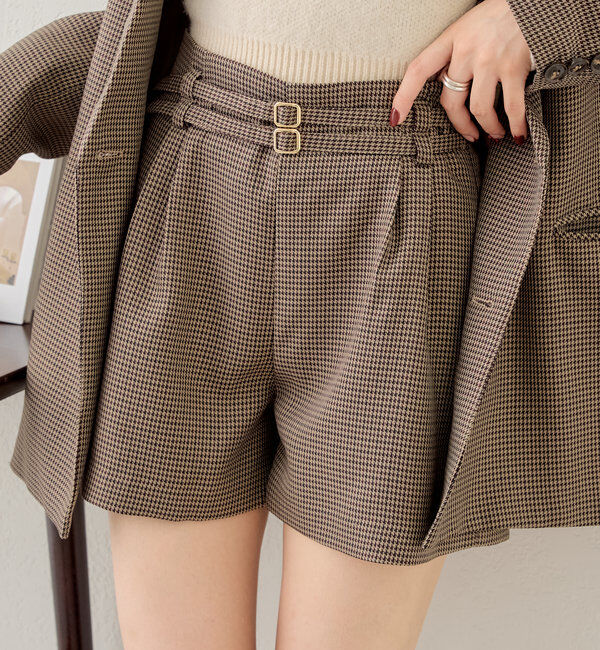  「【セットアップ対応】ダブルベルトキュロットショートパンツ」|チノ|