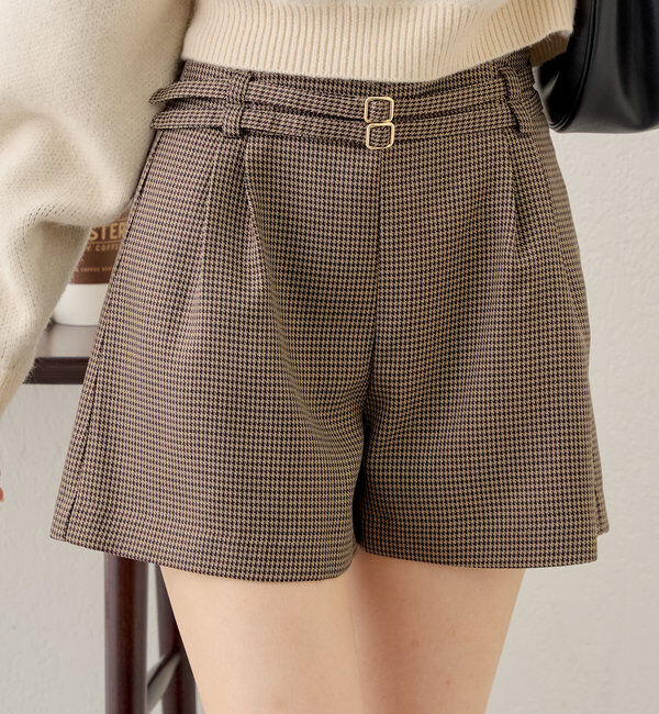  「【セットアップ対応】ダブルベルトキュロットショートパンツ」|チノ|