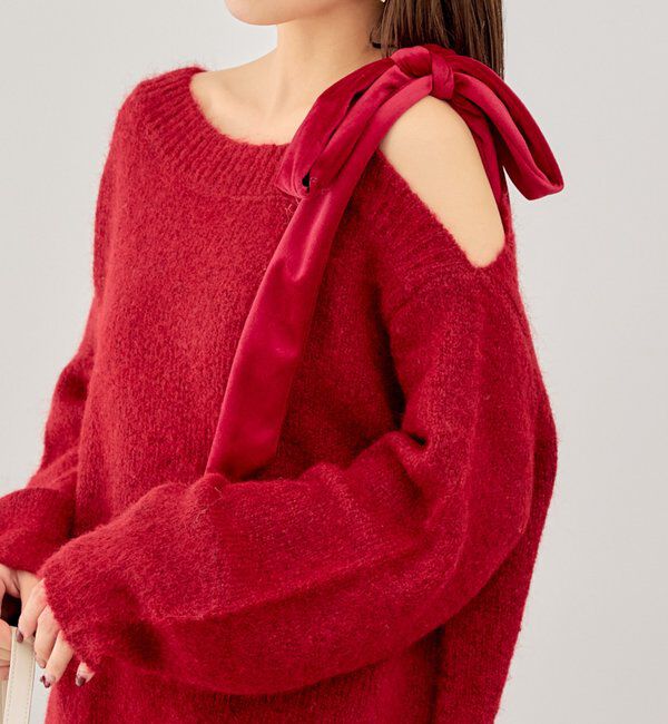  「ベロアリボンワンショルシャギーミニワンピース」|ワンピース|