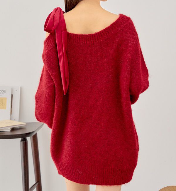  「ベロアリボンワンショルシャギーミニワンピース」|ワンピース|