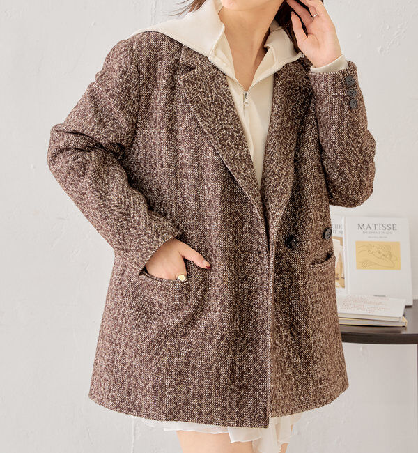  「オーバーダブルツイードジャケット」|テーラードジャケット|ブラウン