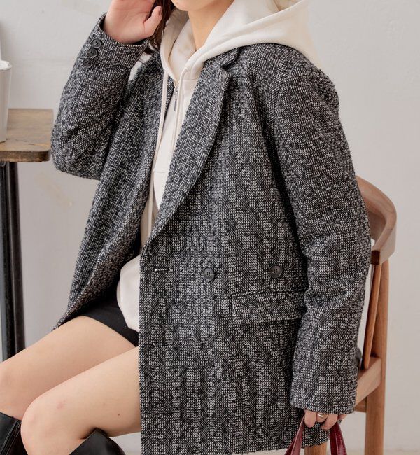  「オーバーダブルツイードジャケット」|テーラードジャケット|ブラック