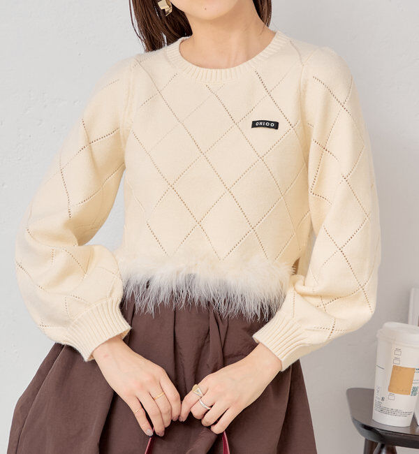  「裾ファー付きパフデザインニット」|ニット・セーター|