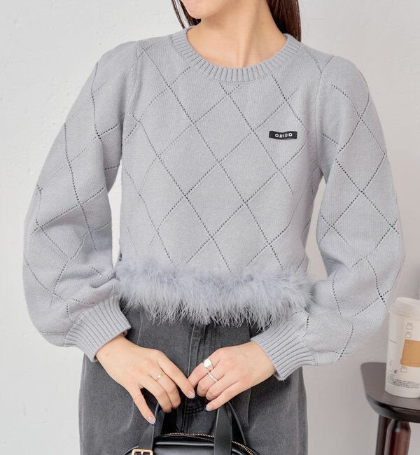  「裾ファー付きパフデザインニット」|ニット・セーター|