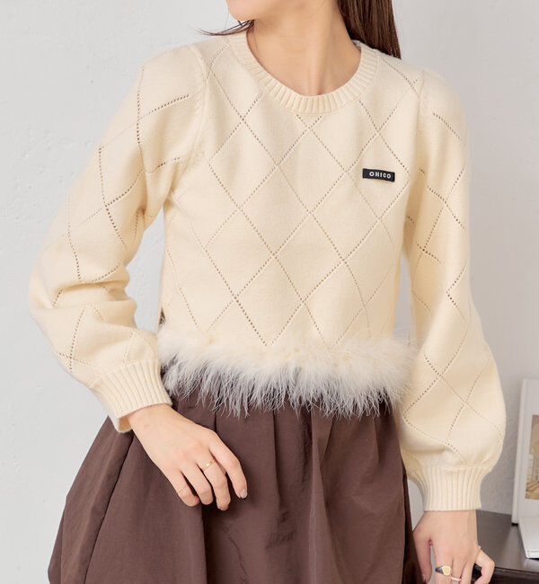  「裾ファー付きパフデザインニット」|ニット・セーター|