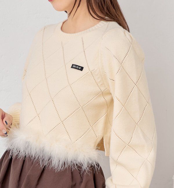  「裾ファー付きパフデザインニット」|ニット・セーター|
