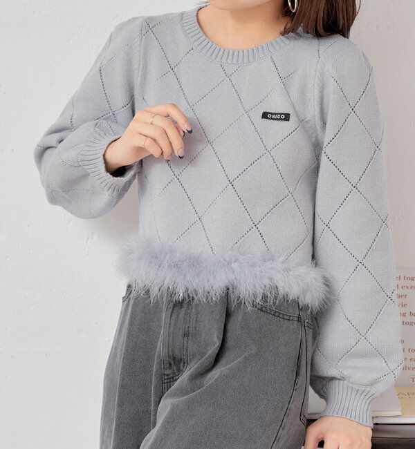  「裾ファー付きパフデザインニット」|ニット・セーター|ブルーその他1