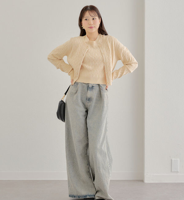  「【SET ITEM】アンサンブルケーブル胸刺繍カーディガン」|カーディガン|