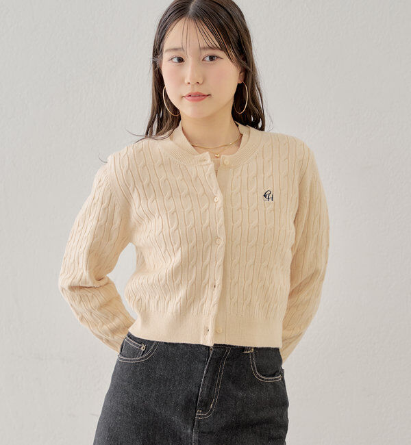  「【SET ITEM】アンサンブルケーブル胸刺繍カーディガン」|カーディガン|