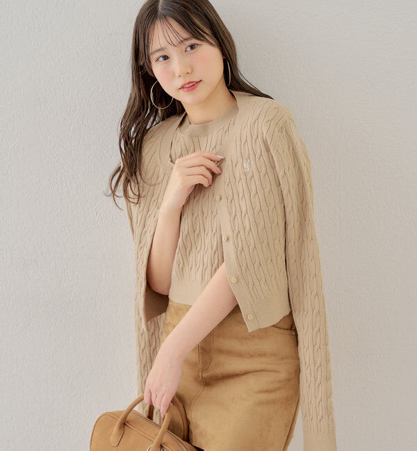  「【SET ITEM】アンサンブルケーブル胸刺繍カーディガン」|カーディガン|ベージュ