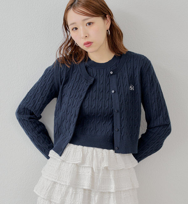  「【SET ITEM】アンサンブルケーブル胸刺繍カーディガン」|カーディガン|ネイビー