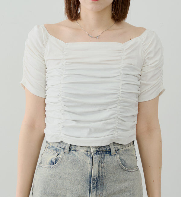  「ギャザーデザインスクエアT」|Tシャツ・カットソー|