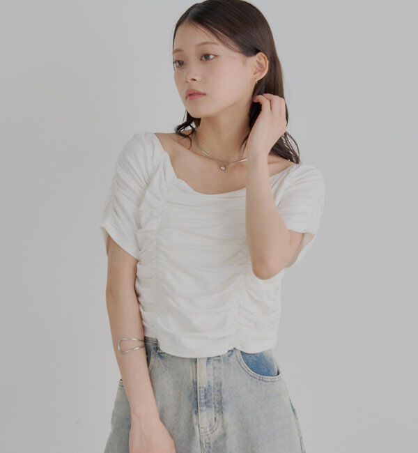  「ギャザーデザインスクエアT」|Tシャツ・カットソー|