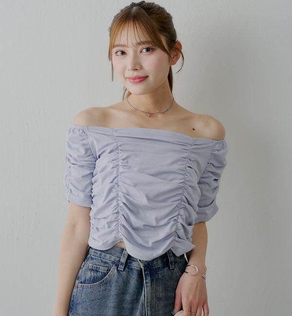  「ギャザーデザインスクエアT」|Tシャツ・カットソー|