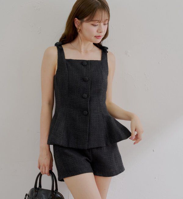  「【5色展開/セットアップ対応】フロントボタンツイードペプラムベスト」|シャツ・ブラウス|