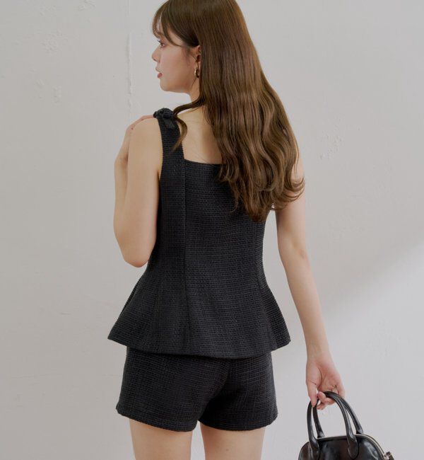  「【5色展開/セットアップ対応】フロントボタンツイードペプラムベスト」|シャツ・ブラウス|