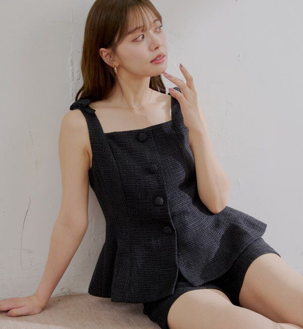  「【5色展開/セットアップ対応】フロントボタンツイードペプラムベスト」|シャツ・ブラウス|