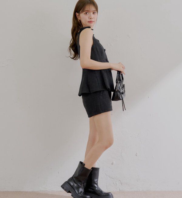  「【5色展開/セットアップ対応】フロントボタンツイードペプラムベスト」|シャツ・ブラウス|