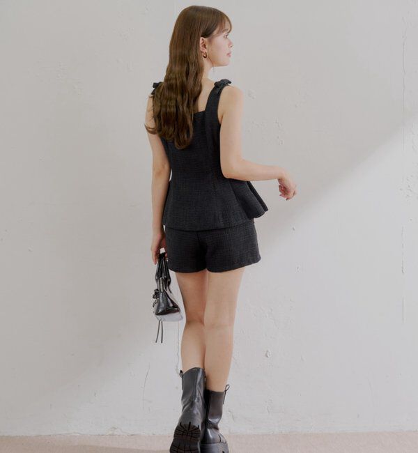  「【5色展開/セットアップ対応】フロントボタンツイードペプラムベスト」|シャツ・ブラウス|