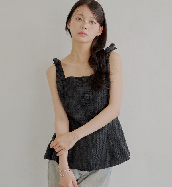  「【5色展開/セットアップ対応】フロントボタンツイードペプラムベスト」|シャツ・ブラウス|