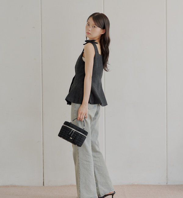  「【5色展開/セットアップ対応】フロントボタンツイードペプラムベスト」|シャツ・ブラウス|