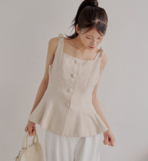  「【5色展開/セットアップ対応】フロントボタンツイードペプラムベスト」|シャツ・ブラウス|