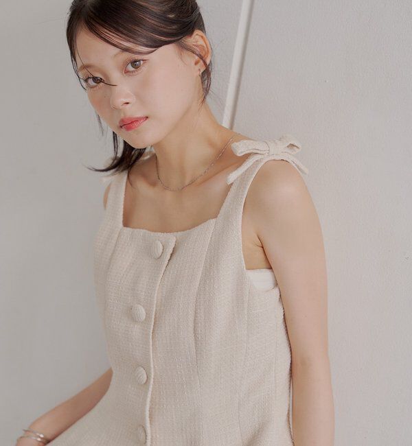  「【5色展開/セットアップ対応】フロントボタンツイードペプラムベスト」|シャツ・ブラウス|