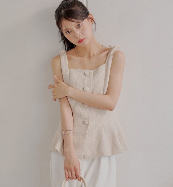  「【5色展開/セットアップ対応】フロントボタンツイードペプラムベスト」|シャツ・ブラウス|