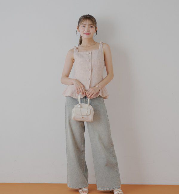  「【5色展開/セットアップ対応】フロントボタンツイードペプラムベスト」|シャツ・ブラウス|