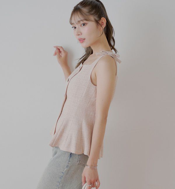  「【5色展開/セットアップ対応】フロントボタンツイードペプラムベスト」|シャツ・ブラウス|