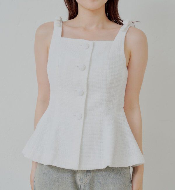  「【5色展開/セットアップ対応】フロントボタンツイードペプラムベスト」|シャツ・ブラウス|