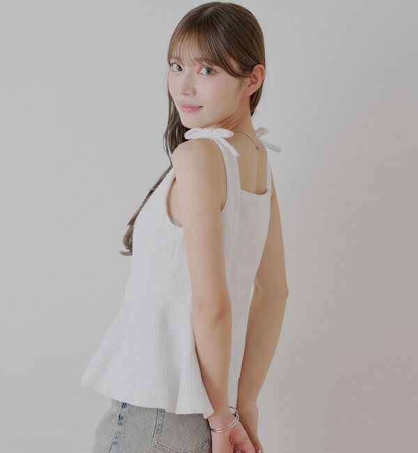  「【5色展開/セットアップ対応】フロントボタンツイードペプラムベスト」|シャツ・ブラウス|