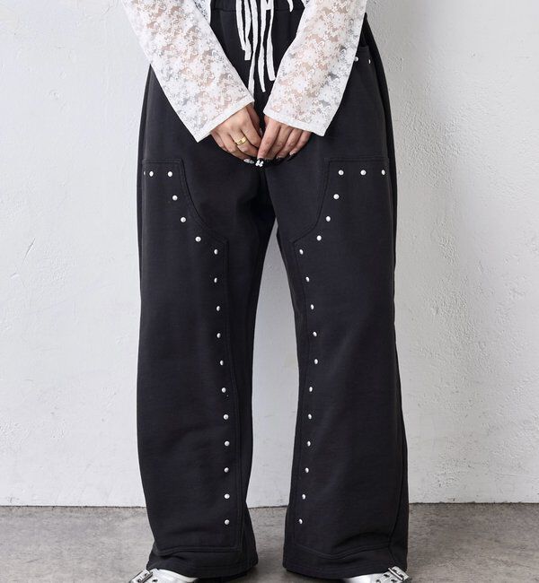  「スタッズ裏毛デザインパンツ / 【新色グレー追加】」|チノ|ブラック