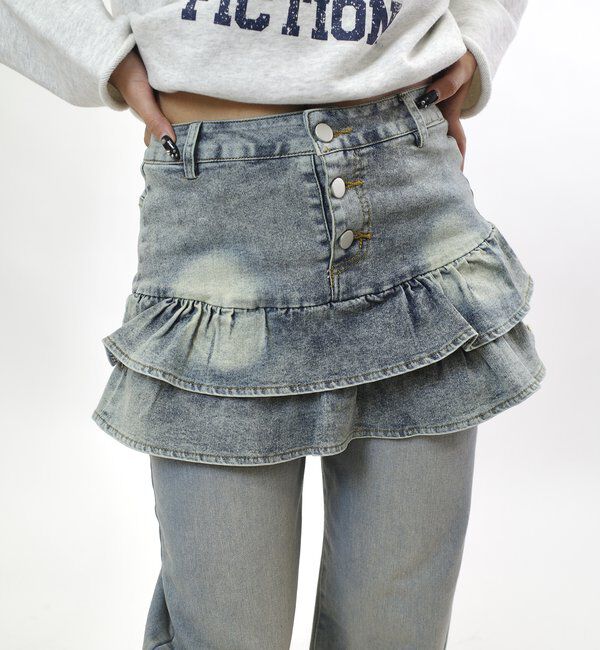  「【EC限定】デニムミニフリルミニスカート」|スカート|