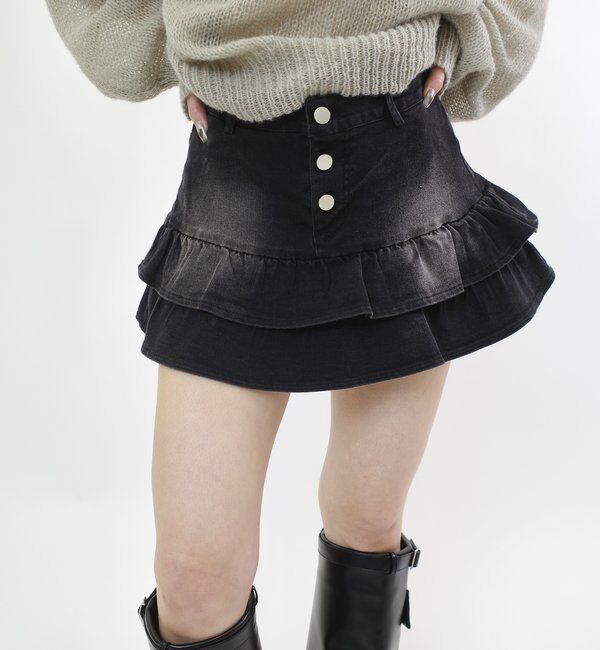  「【EC限定】デニムミニフリルミニスカート」|スカート|