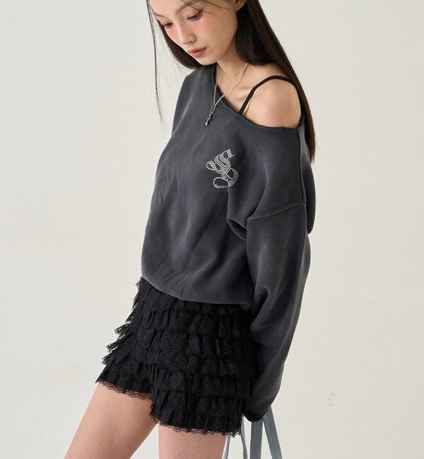  「SLOPPYラインストーンオフショルスウェット」|Tシャツ・カットソー|