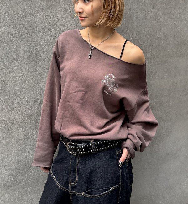  「SLOPPYラインストーンオフショルスウェット」|Tシャツ・カットソー|