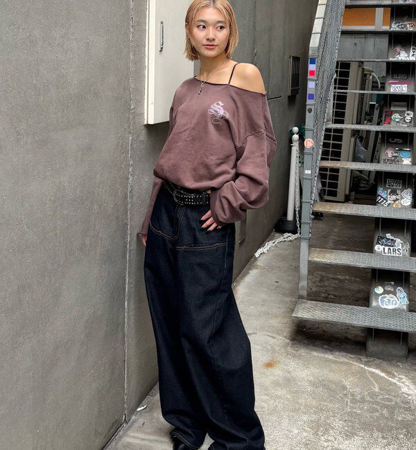  「SLOPPYラインストーンオフショルスウェット」|Tシャツ・カットソー|