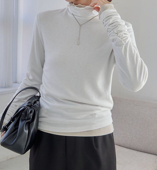  「ハイネック袖ギャザーロンT」|Tシャツ・カットソー|